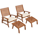 Supfirm 4 Pieces Patio Chairs with Cushion, Outdoor Dining Chairs Set of 4, Acacia Wood Seat with Footstools, Slatted Seat & Backrest, Armrests, Cream White