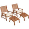 Supfirm 4 Pieces Patio Chairs with Cushion, Outdoor Dining Chairs Set of 4, Acacia Wood Seat with Footstools, Slatted Seat & Backrest, Armrests, Cream White