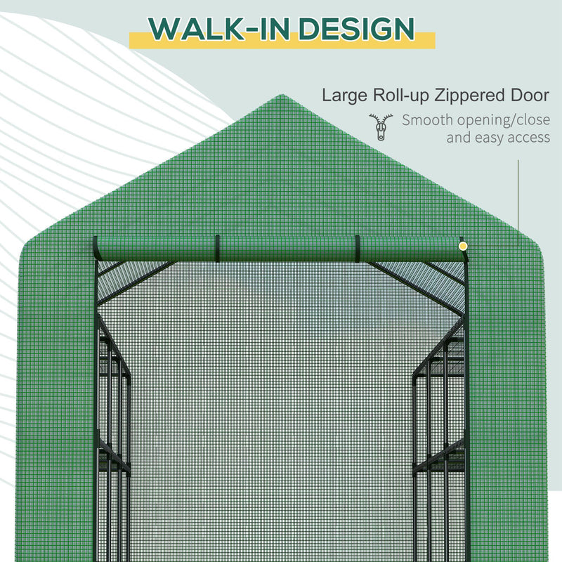 Supfirm Walk-in Greenhouse for Outdoors with Roll-up Zipper Door, 18 Shelves, PE Cover, Small & Portable Build, Heavy Duty Humidity Seal, 95.25" x 70.75" x 82.75", Green