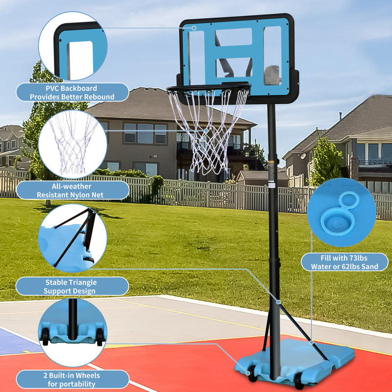 Supfirm Use for Outdoor Height Adjustable 4.8 to 7.7ft Basketball Hoop 44 Inch Backboard Portable Basketball Goal System with Stable Base and Wheels