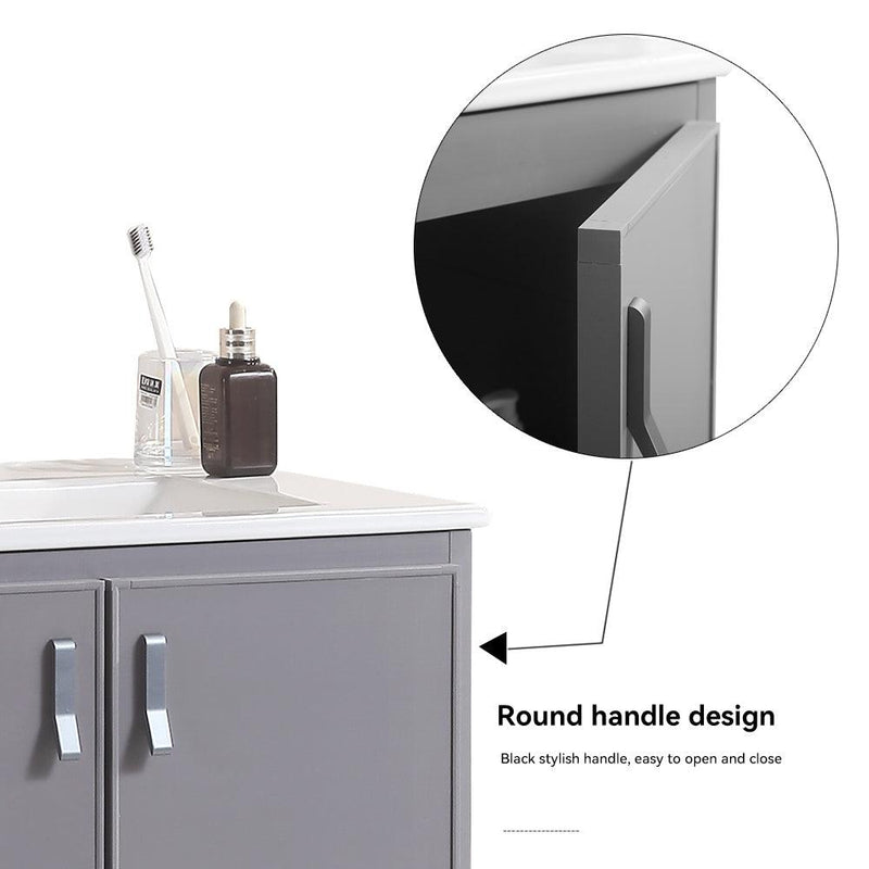 Supfirm 24' Metal Wall Mounted Bathroom Vanity with White sink,Two Metal Soft Close Cabinet Doors, Metal,Excluding faucets,Grey - Supfirm