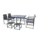 Supfirm 9 Pieces Patio Dining Sets Outdoor Space Saving Rattan Chairs with Glass Table Top Grey Wicker + Dark Grey Cushion