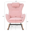 Supfirm Rocking Chair Nursery, Teddy Upholstered Rocker Glider Chair with High Backrest, Adjustable Headrest & Pocket, Comfy Glider Chair for Nursery, Bedroom, Living Room, Offices, Rubber wood, pink