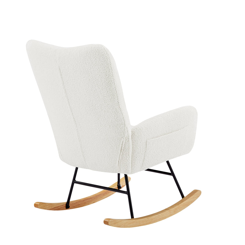 Supfirm off white teddy fabric rocking chair