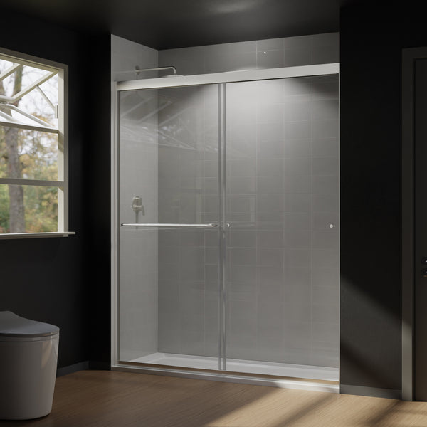 Supfirm 56-60 in. W x 72 in. H Semi-Frameless Pivot Shower Door in Brushed Nickel