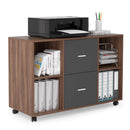 Supfirm Mobile filing cabinet with 2 drawers and 4 open storage cabinets, Walnut-dark gray