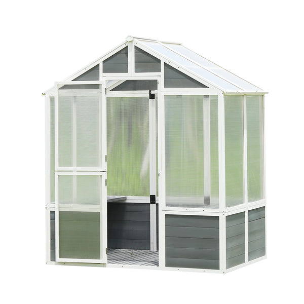 Supfirm Greenhouse, Wooden Greenhouse Polycarbonate Garden Shed for Plants, 76''x48''x86'' Walk-in Outdoor Plant Gardening Greenhouse for Patio Backyard Lawn, Grow House with Front Entry Door