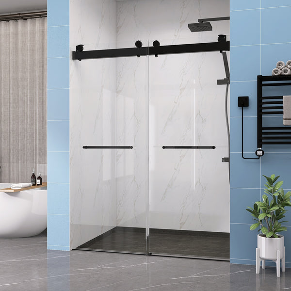 Supfirm Frameless Double Sliding Shower, 69" - 72" Width, 79" Height, 3/8" (10 mm) Clear Tempered Glass, , Designed for Smooth Door with Clear Tempered Glass and Stainless Steel Hardware in Matte Black Finish