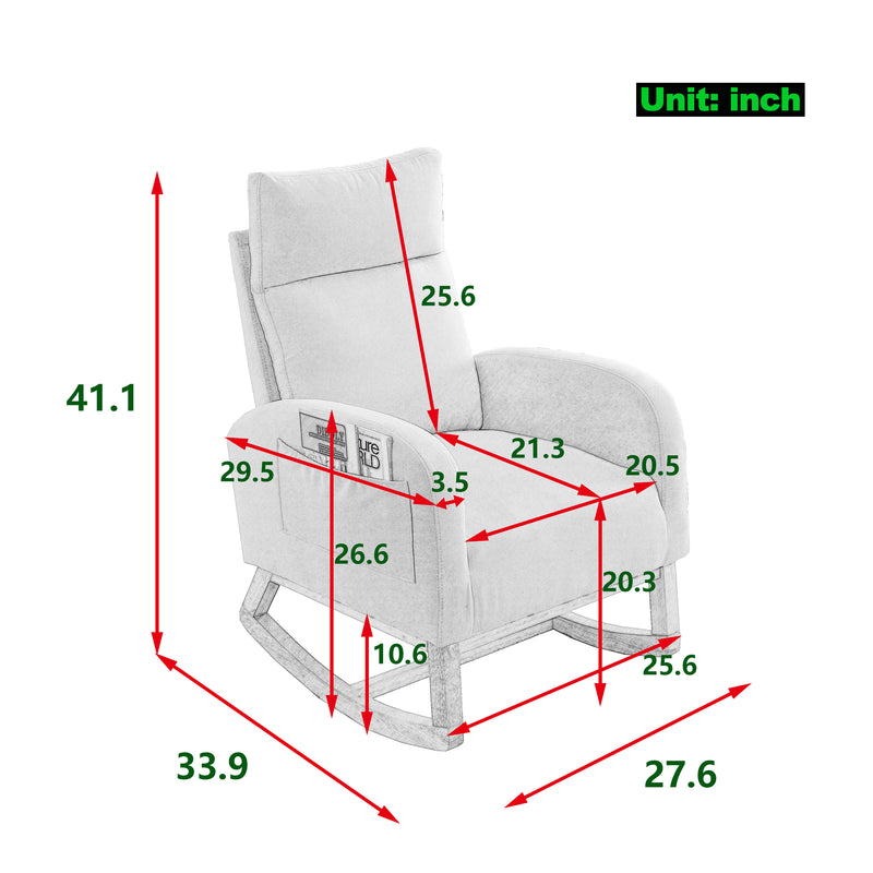 Supfirm [Video] Welike 27.6"W Modern Accent High Backrest Living Room Lounge Arm Rocking Chair, Two Side Pocket(W83453708)