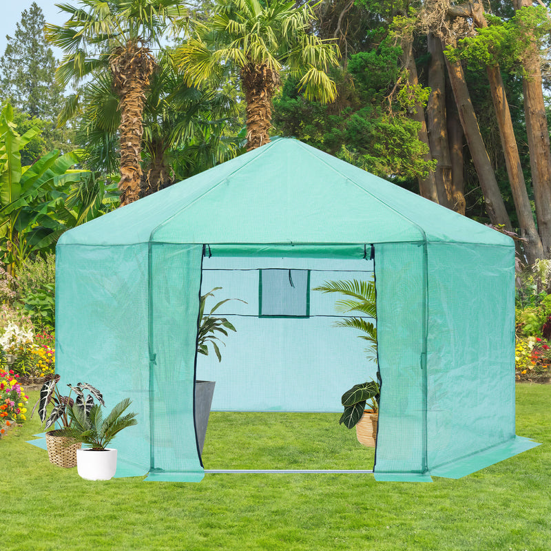 Supfirm Walk-in Greenhouse Hexagonal Upgrade Reinforced Frame Heavy Duty Plastic Greenhouse Reinforced Thickened Waterproof Insulation(13.1*8.6 ft)