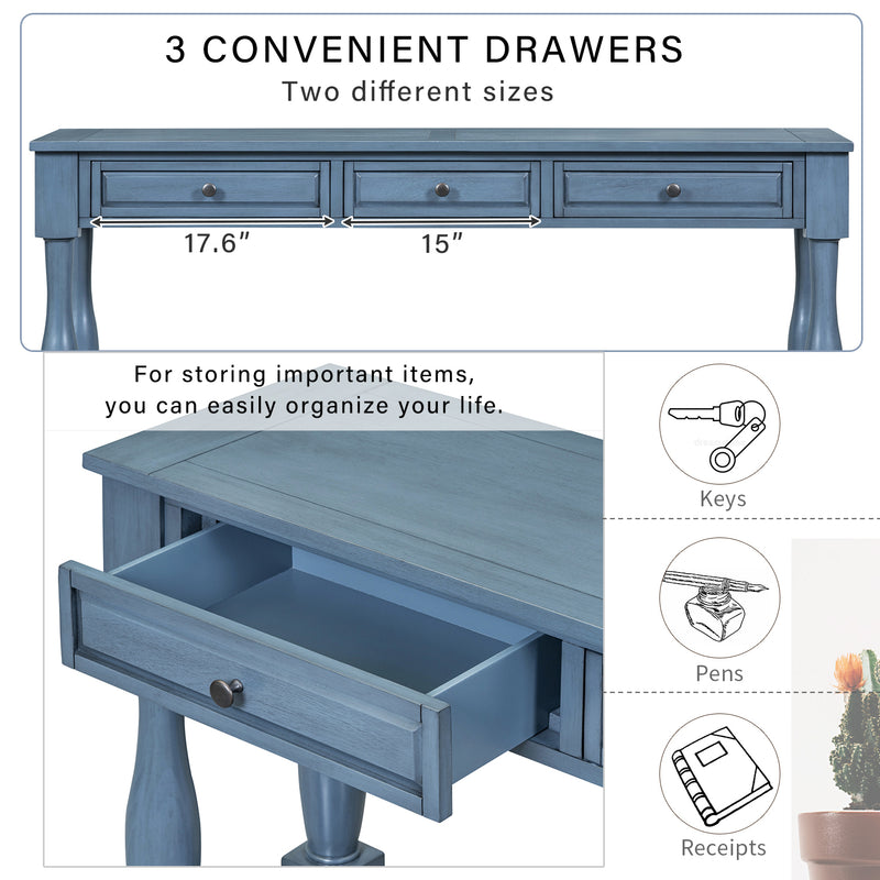 Supfirm TREXM Console Table 63" Long Console Table with Drawers and Shelf for Entryway, Hallway, Living Room (Navy, OLD SKU: WF299371AAM)