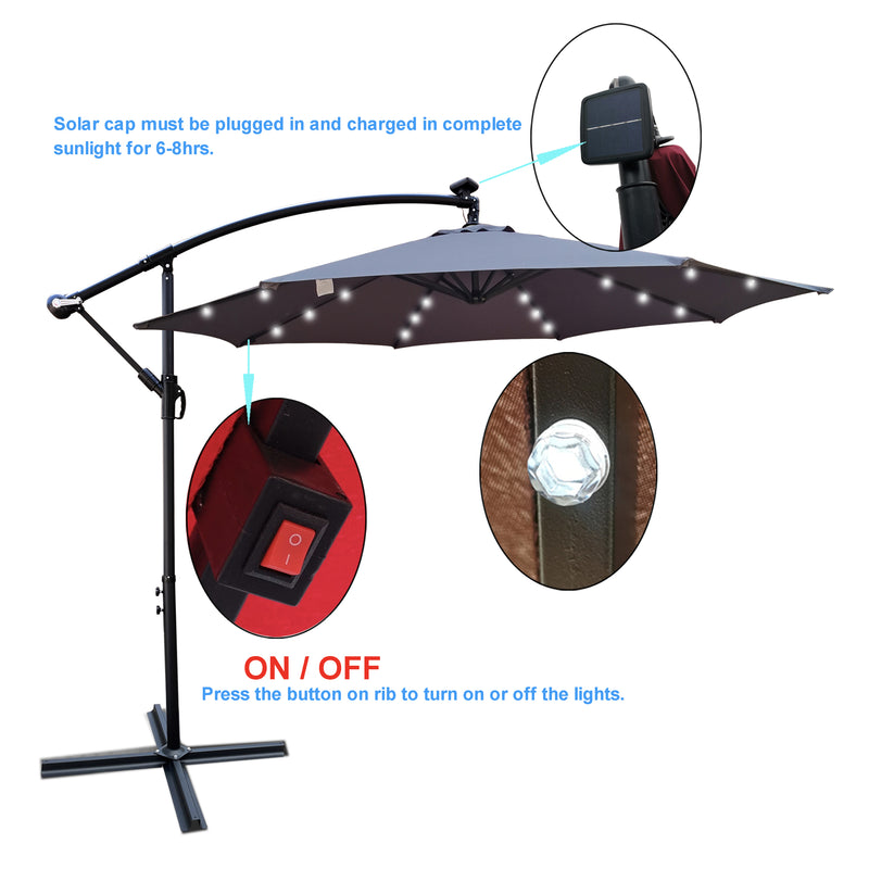 Supfirm 10 ft Outdoor Patio Umbrella Solar Powered LED Lighted Sun Shade Market Waterproof 8 Ribs Umbrella with Crank and Cross Base for Garden Deck Backyard Pool Shade Outside Deck Swimming Pool