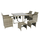 Supfirm 9 Pieces Patio Dining Sets Outdoor Space Saving Rattan Chairs with Glass Table Patio Furniture Sets Cushioned Seating and Back Sectional Conversation Set Grey Wicker + Grey Cushion