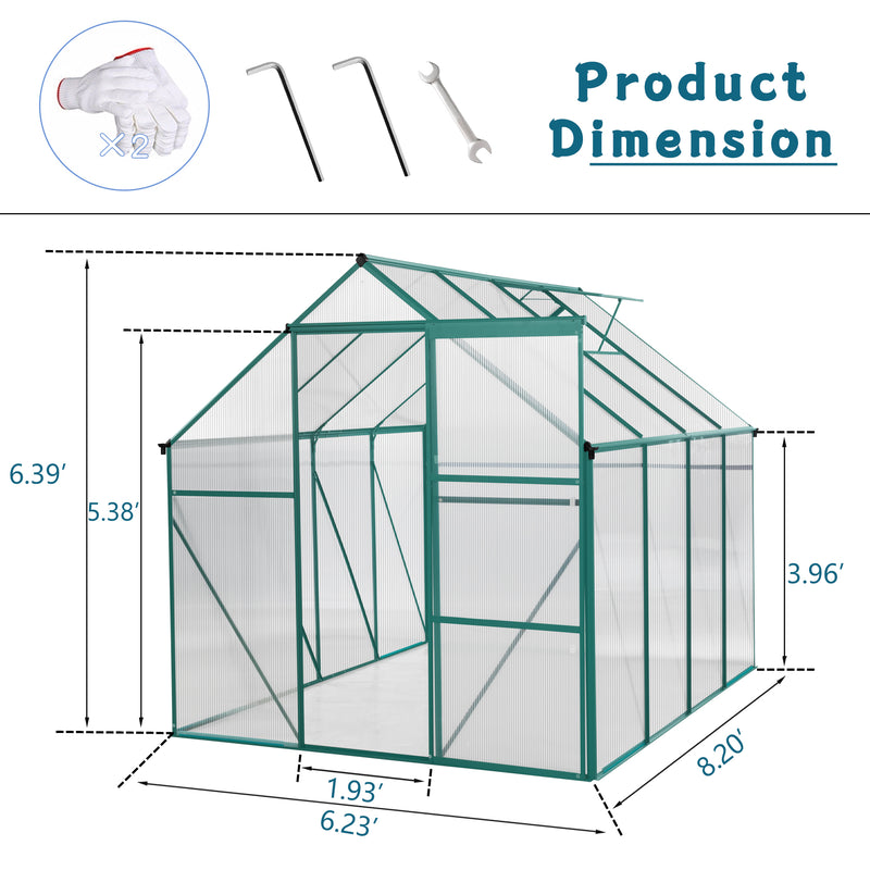 Supfirm Green-6 x 8 FT Outdoor Patio Greenhouse