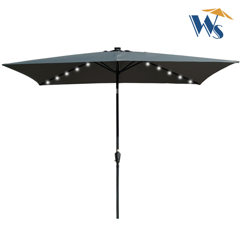 Supfirm 10 x 6.5t Rectangular Patio Solar LED Lighted Outdoor Umbrellas with Crank and Push Button Tilt for Garden Backyard Pool Swimming Pool