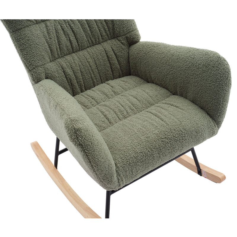 Supfirm Nursery Rocking Chair, Teddy Upholstered Glider Rocker, Rocking Accent Chair with High Backrest, Comfy Rocking Accent Armchair for Living Room, Bedroom, Offices, GREEN