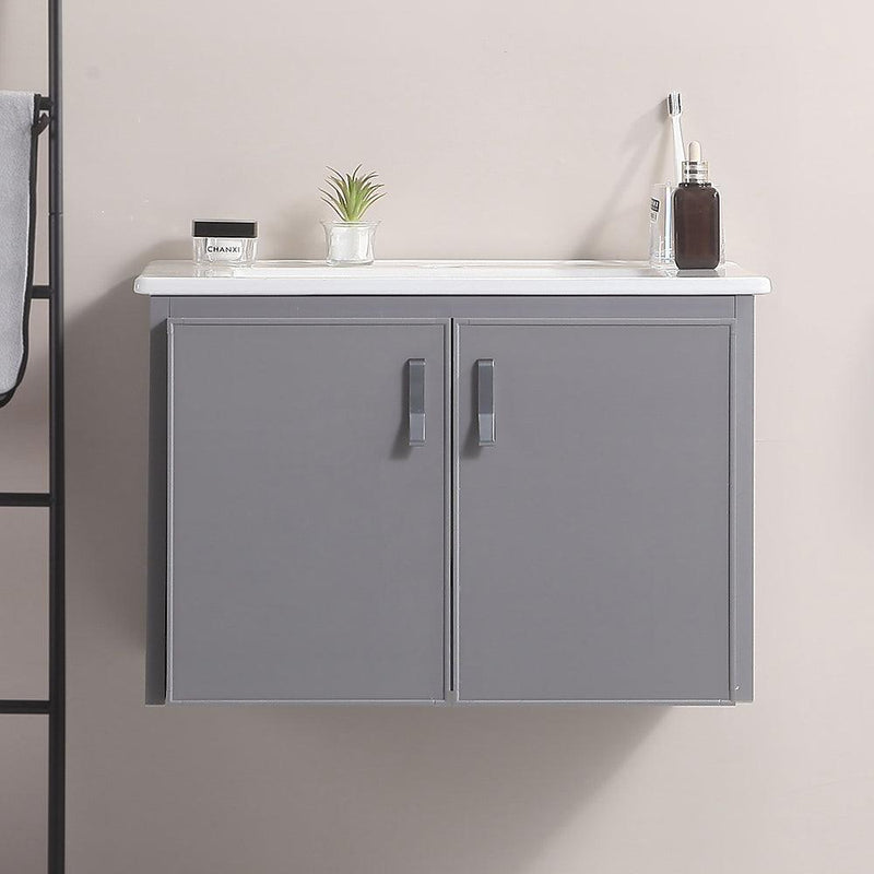 Supfirm 24' Metal Wall Mounted Bathroom Vanity with White sink,Two Metal Soft Close Cabinet Doors, Metal,Excluding faucets,Grey - Supfirm