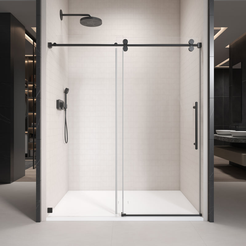 Supfirm 68'' - 72'' W x 76'' H Single Sliding Frameless Shower Door With 3/8 Inch (10mm) Clear Glass in Matte Black