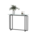 Supfirm Console Table single layer tempered glass rectangular porch table black leg double tempered glass tea table,Transparent