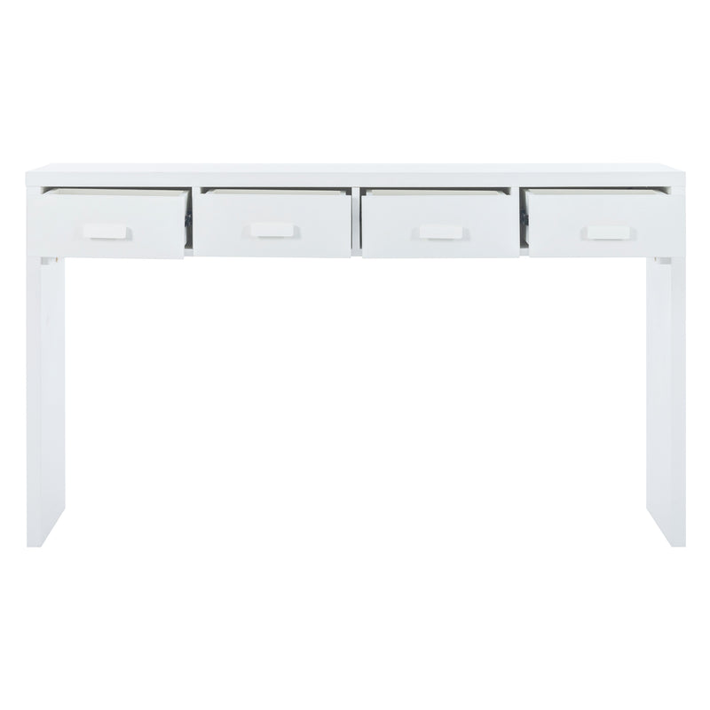 Supfirm TREXM Modern Minimalist Console Table with Open Tabletop and Four Drawers with Metal Handles for Entry Way, Living Room and Dining Room (White)