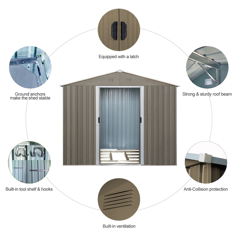 Supfirm 6ft x 8ft Outdoor Metal Storage Shed with Floor Base,Gray(SKU: W540S00012)