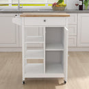 Kitchen island rolling trolley cart with Adjustable Shelves and towel rack rubber wood table top - Supfirm