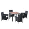 Supfirm EELIFEE 5 piece Outdoor Patio Wicker Dining Set Patio Wicker Furniture Dining Set w/Acacia Wood Top Black Wicker + Creme Cushion