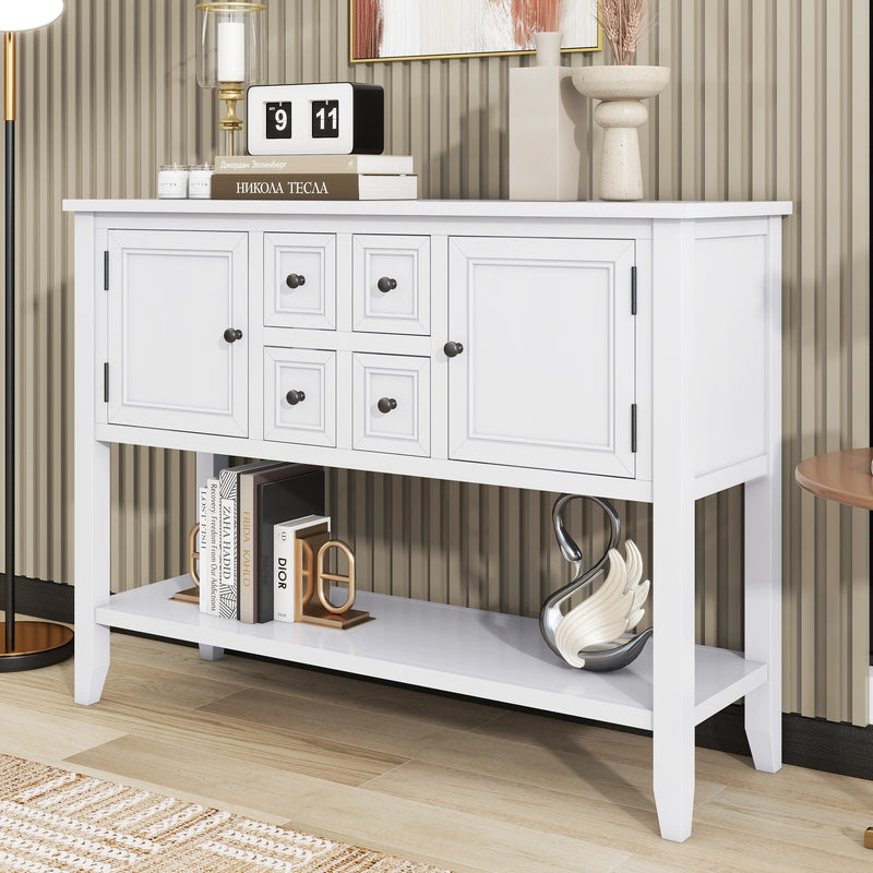 Supfirm TREXM Cambridge Series  Ample Storage Vintage Console Table with Four Small Drawers and Bottom Shelf for Living Rooms, Entrances and Kitchens (White, OLD SKU: WF190263AAA)