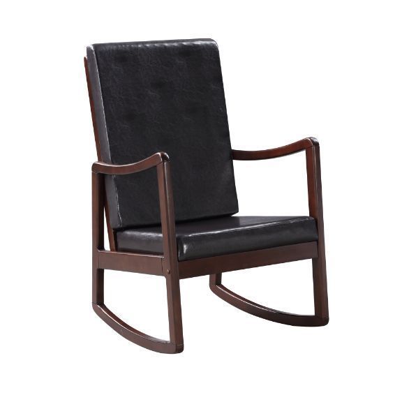 Supfirm ACME Raina Rocking Chair, Dark Brown PU & Espresso Finish 59935