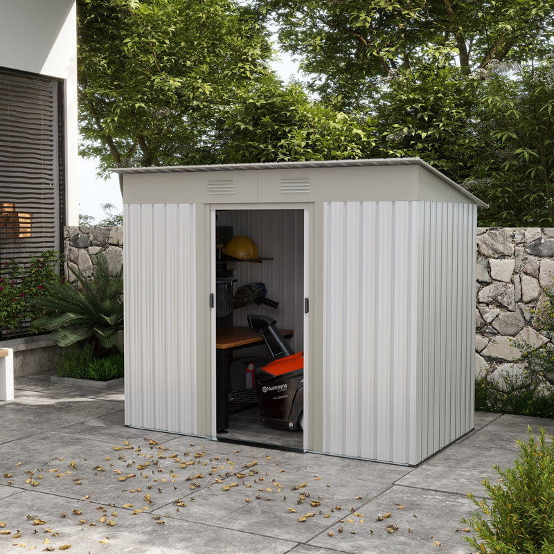 Supfirm 7' x 4' Metal Lean to Garden Shed, Outdoor Storage Shed, Garden Tool House with Double Sliding Doors, 2 Air Vents for Backyard, Patio, Lawn, Silver