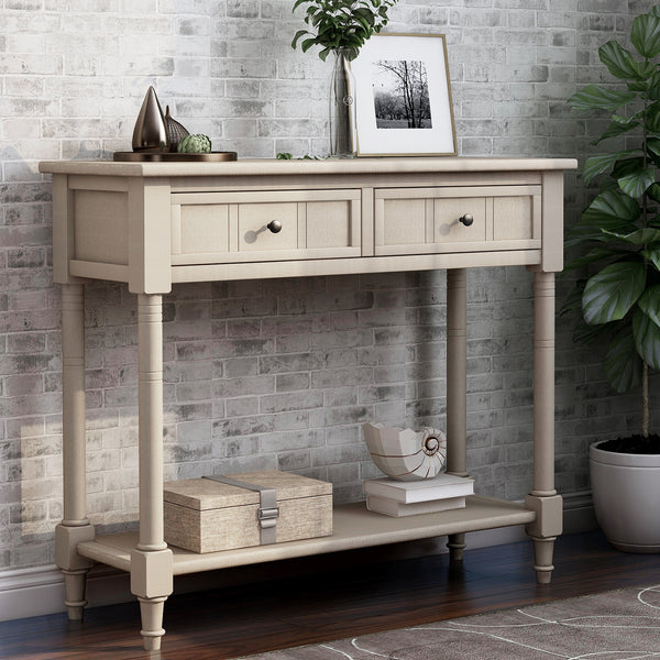 Supfirm TREXM Daisy Series Console Table Traditional Design with Two Drawers and Bottom Shelf (Retro Grey)