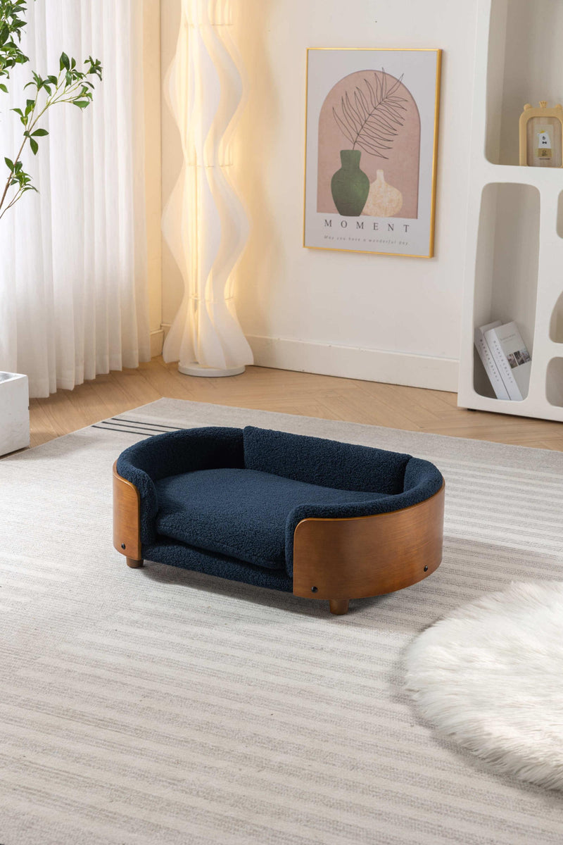 Scandinavian style Elevated Dog Bed Pet Sofa With Solid Wood legs and Walnut Bent Wood Back, Cashmere Cushion,Mid Size - Supfirm