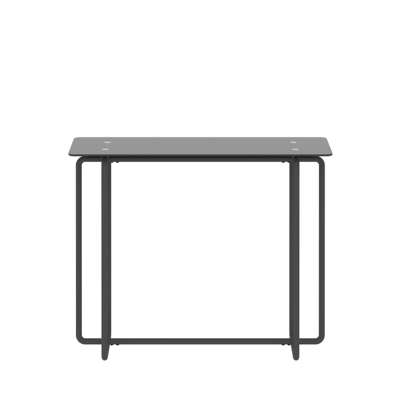 Supfirm Console Table single layer tempered glass rectangular porch table black leg double tempered glass tea table,Black