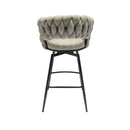 Bar Chair Linen Woven Bar Stool Set of 4,Black legs Barstools No Adjustable Kitchen Island Seat Chairs,360 Swivel Bar Stools Upholstered Bar Chair Counter Stool Arm Chairs with Back Footrest, (Grey) - Supfirm
