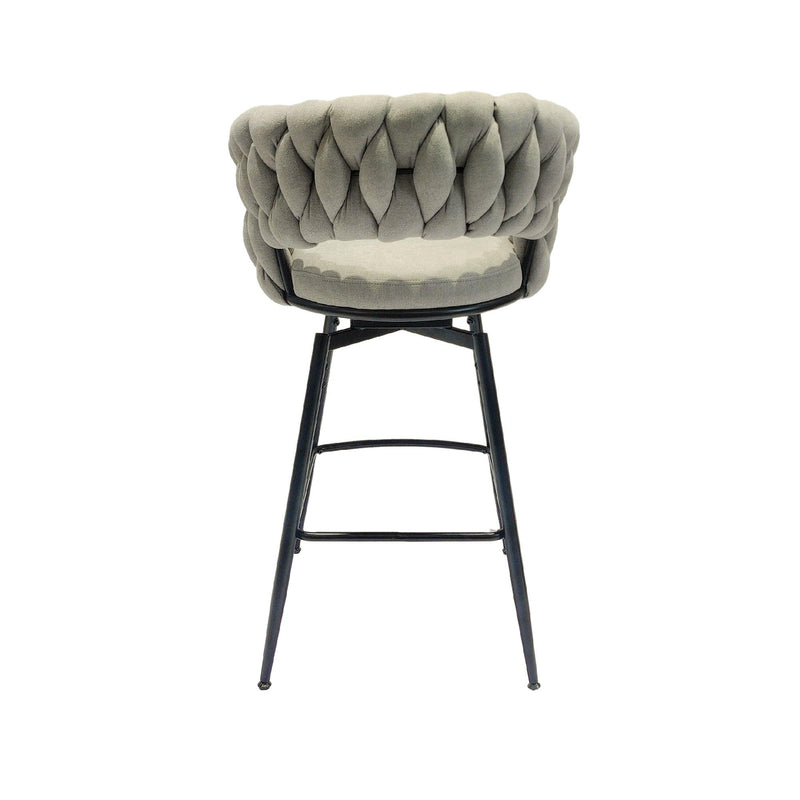 Bar Chair Linen Woven Bar Stool Set of 4,Black legs Barstools No Adjustable Kitchen Island Seat Chairs,360 Swivel Bar Stools Upholstered Bar Chair Counter Stool Arm Chairs with Back Footrest, (Grey) - Supfirm