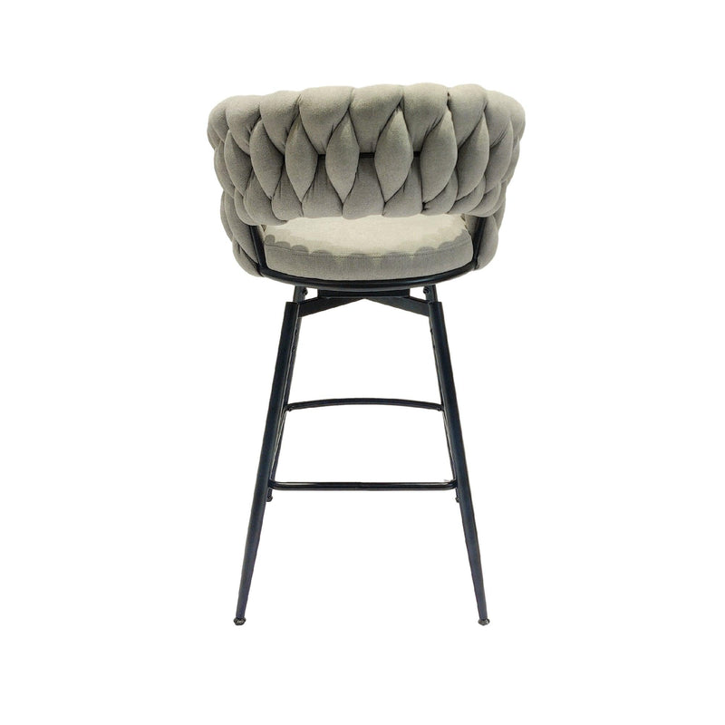 Bar Chair Linen Woven Bar Stool Set of 2,Black legs Barstools No Adjustable Kitchen Island Seat Chairs,360 Swivel Bar Stools Upholstered Bar Chair Counter Stool Arm Chairs with Back Footrest, (Grey) - Supfirm