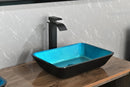 Supfirm 18.125" L -13.0" W -4 1/8" H Handmade Countertop Glass Rectangular Vessel Bathroom Sink Set in Turquoise Finish with Matte Black Single-Handle Single Hole Faucet and Pop Up Drain