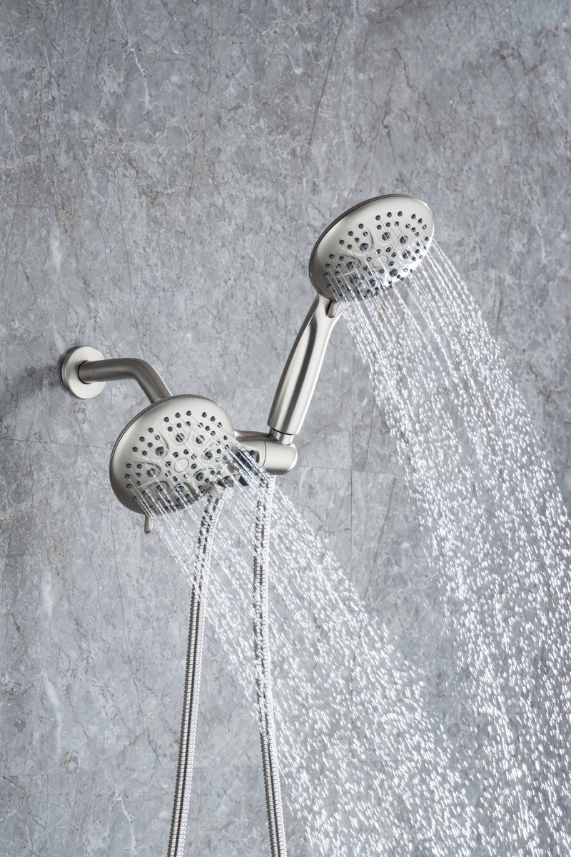 Supfirm Shower System with Handheld Showerhead & Rain Shower Combo Set. High Pressure 35-Function Dual 2 in 1 Shower Faucet, patented 3-way Water Diverter in All-Brushed Nickel (Valve Include)