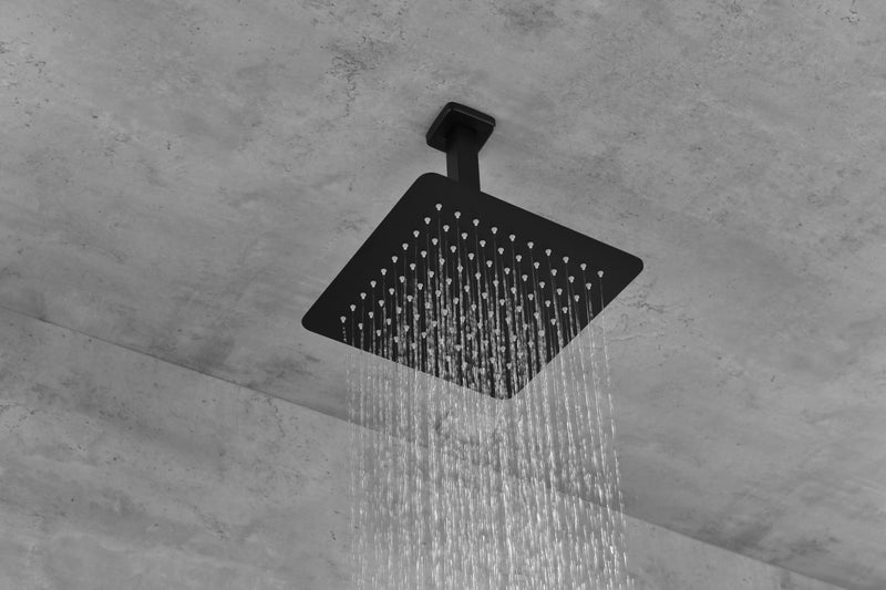 Supfirm 10 Inches Matte Black Shower Set System Bathroom Luxury Rain Mixer Shower Combo Set Ceiling Mounted Rainfall Shower Head Faucet (Contain Shower Faucet Rough-In Valve Body and Trim)