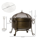 Supfirm 30" Outdoor Fire Pit Grill, Portable Steel Wood Burning Bowl, Cooking Grate, Poker, Spark Screen Lid for Patio, Backyard, BBQ, Camping, Bronze Colored