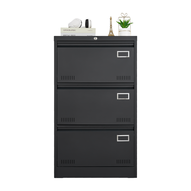 Supfirm Filing Cabinet Lateral File Cabinet 3 Drawer, Blcak Locking Metal File Cabinets Three Drawer, Office Filing Cabinet with Lock Drawers for Home Office/Legal/Letter/A4/F4