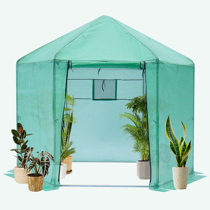 Supfirm Walk-in Greenhouse Hexagonal Upgrade Reinforced Frame Heavy Duty Plastic Greenhouse Reinforced Thickened Waterproof Insulation(9.2*8.1 ft)