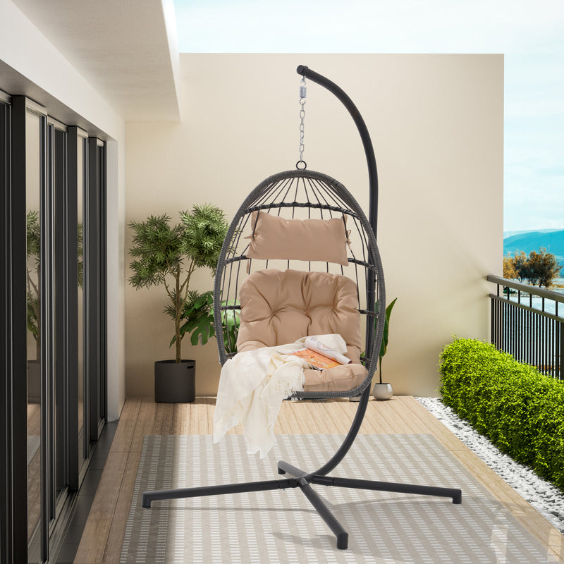 Supfirm Outdoor Garden Rattan Egg Swing Chair Hanging Chair Wood