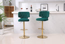 Modern Barstools Bar Height, Swivel Velvet Bar Stool Counter Height Bar Chairs Seat Adjustable Tufted Stool with Back& Footrest for Home Bar Kitchen Island Chair (Emerald, Set of 2) - Supfirm