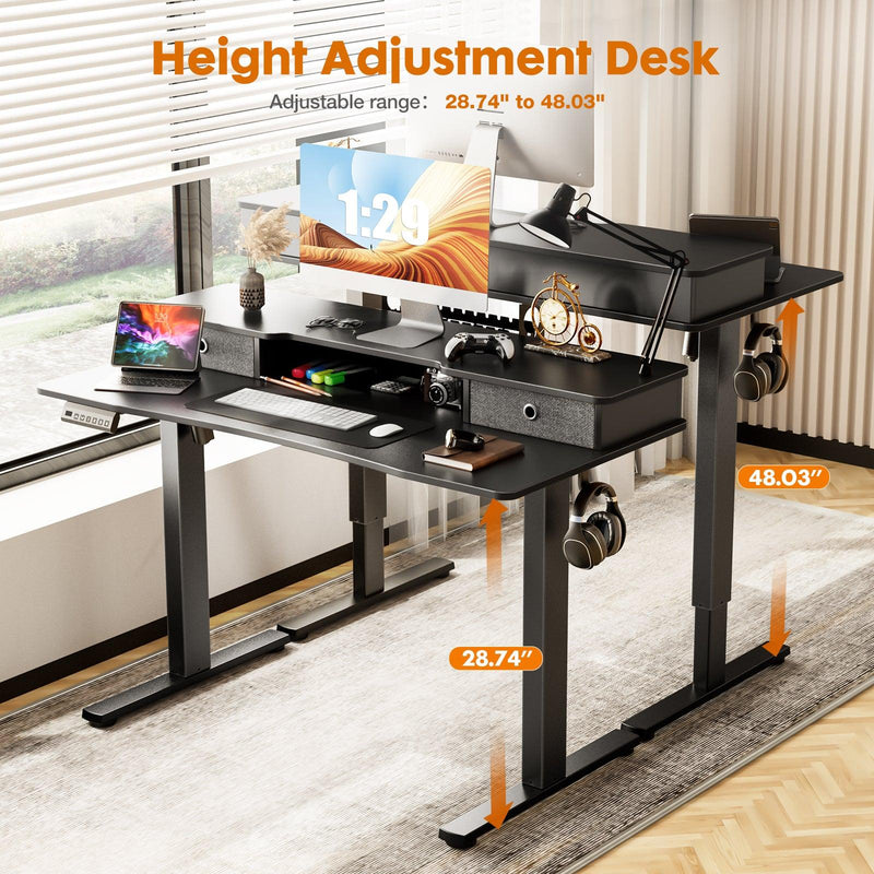 Sweetcrispy Home Office Height Adjustable Electric Standing Desk with Storage Shelf Double Drawer - Supfirm