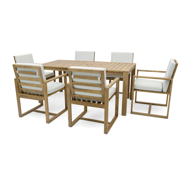 Supfirm Patio Dining Set Outdoor Dining Table and Chair Set with  and Removable Cushions for Patio, Backyard, Garden, Light Teak