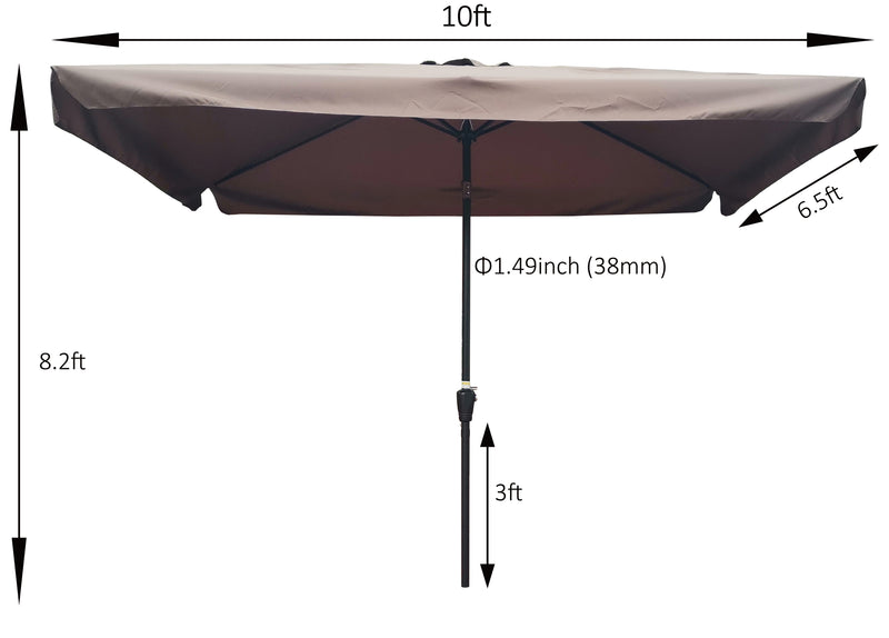 Supfirm 10 x 6.5ft Rectangular Patio Umbrella Outdoor Market Umbrellas with Crank and Push Button Tilt for Garden Swimming Pool Market