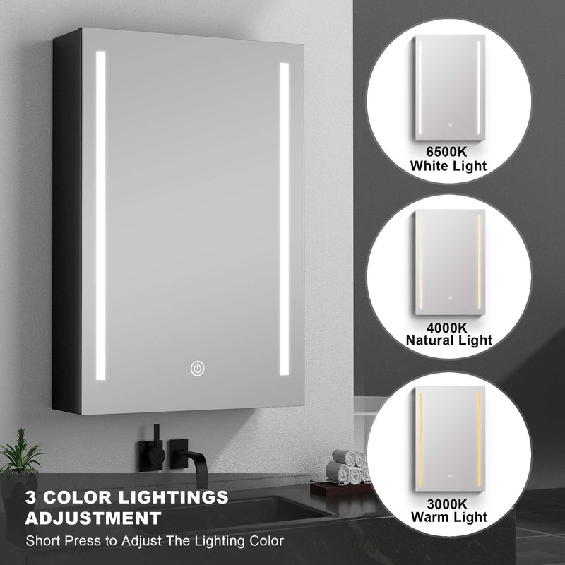 Supfirm 40x30 Inch LED Bathroom Medicine Cabinet Surface Mount Double Door Lighted Medicine Cabinet, Medicine Cabinets for Bathroom with Mirror Defogging, Dimmer Black - Supfirm