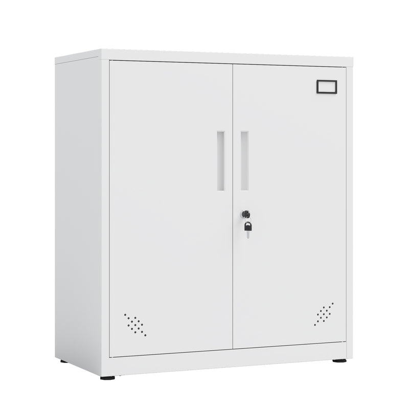 Supfirm Metal Storage Cabinet with 2 Doors and 2 Adjustable Shelves, Steel Lockable Garage Storage Cabinet, Tall Metal File Cabinet for Home Office School Gym, White