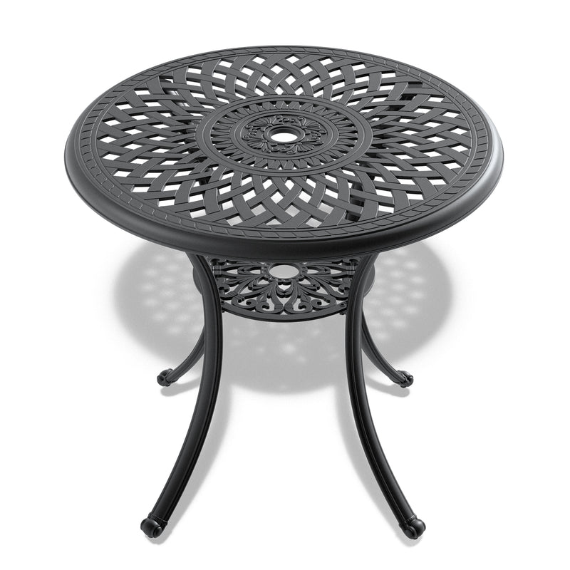 Supfirm Ø30.71-inch Cas Aluminum Patio Dining Table with Black Frame and Umbrella Hole